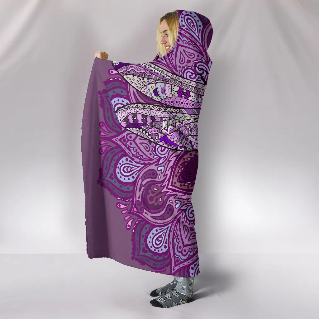 Purple Dragonfly Mandala Hooded Blanket