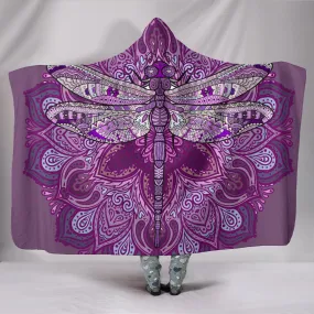 Purple Dragonfly Mandala Hooded Blanket