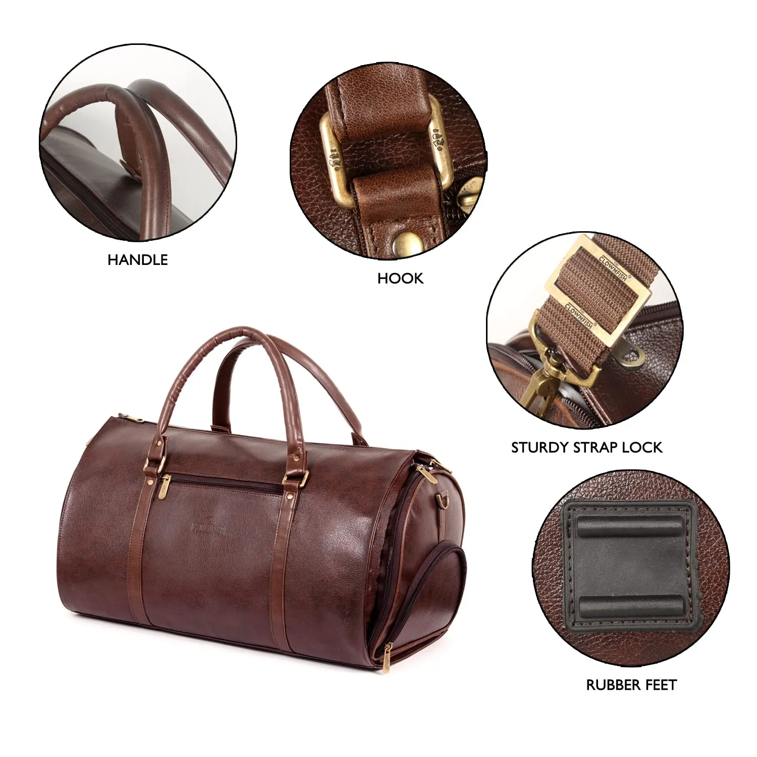 The Clownfish Amaze Faux Leather Blazer Suit Coat Foldable Bag Garment Cover Travel Convertible Duffle Bag (Dark Brown)